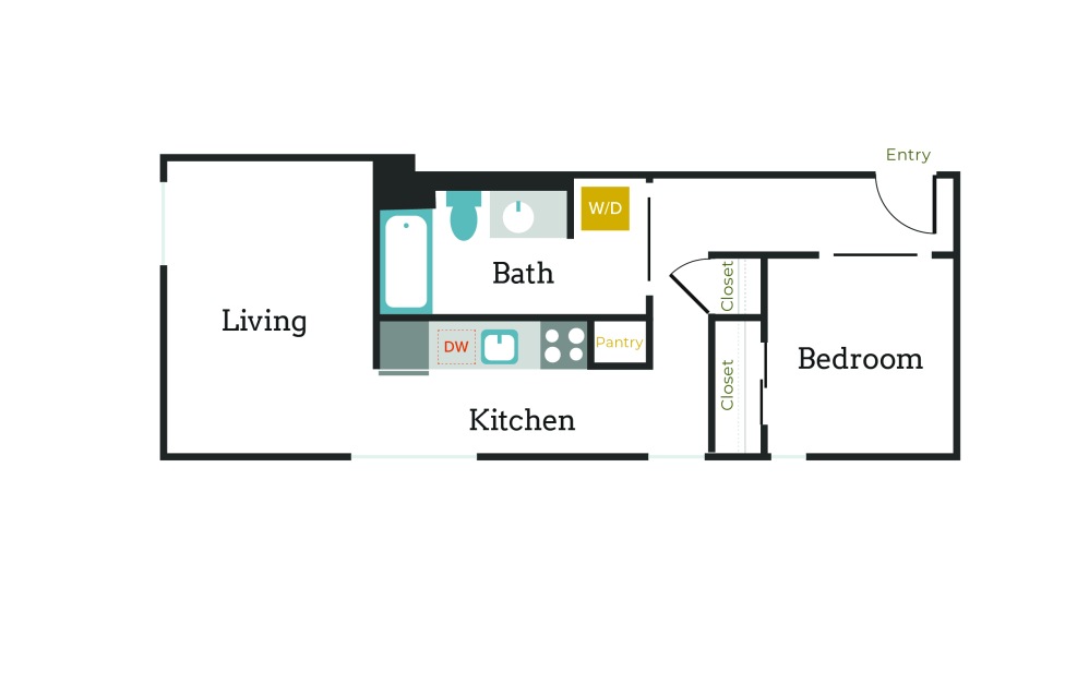 1x1 - C3 - 1 bedroom floorplan layout with 1 bathroom and 640 square feet