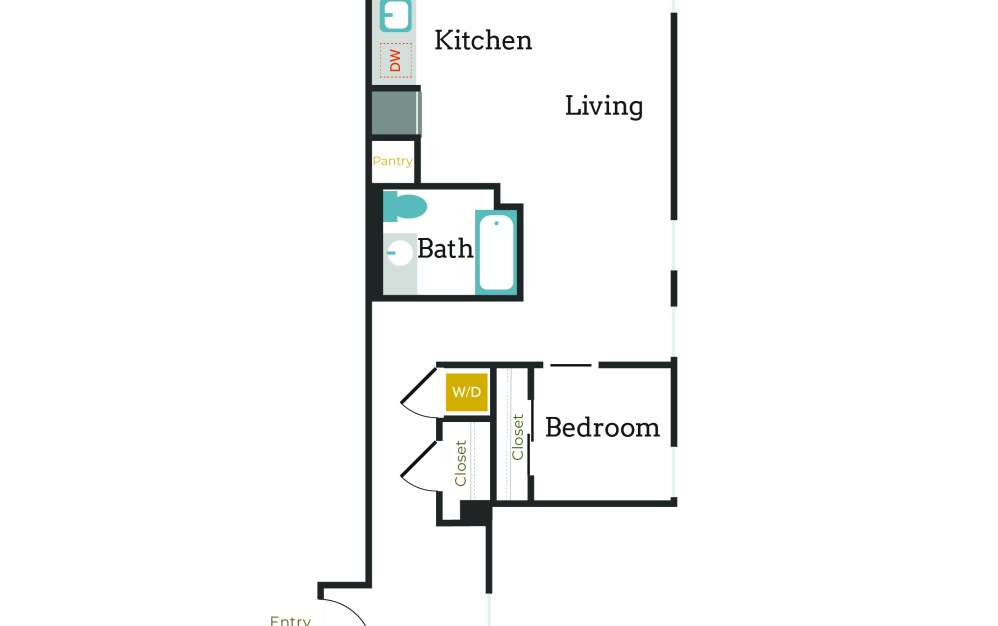 1x1 - C5 - 1 bedroom floorplan layout with 1 bathroom and 809 square feet