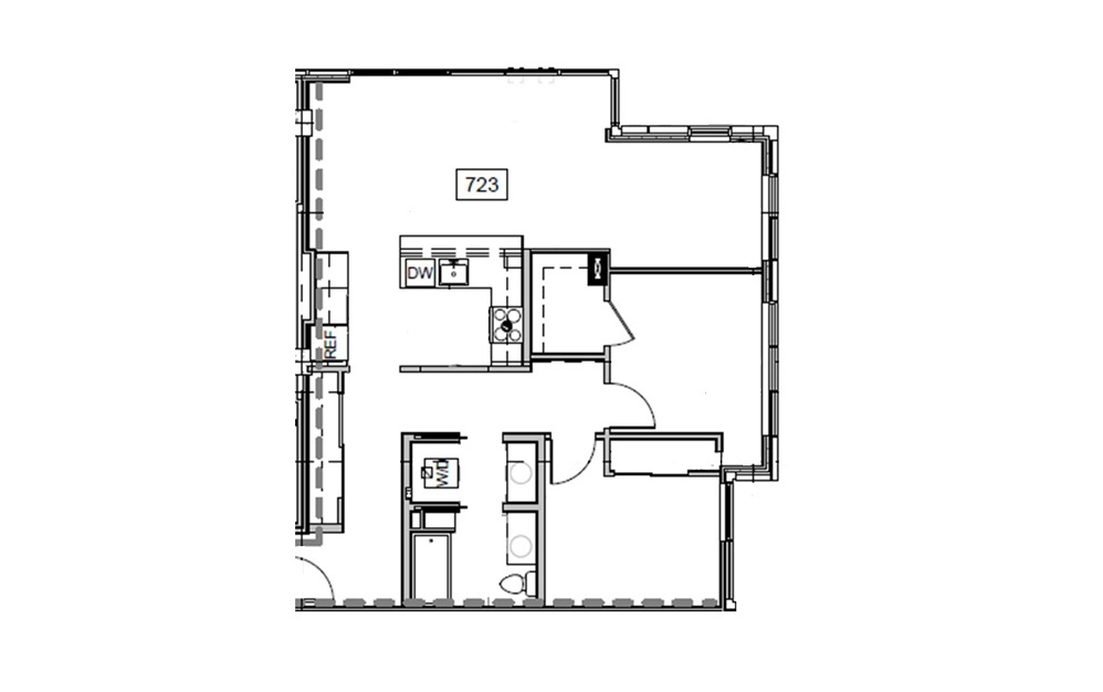 2X2 C - 2 bedroom floorplan layout with 2 baths and 1125 square feet.